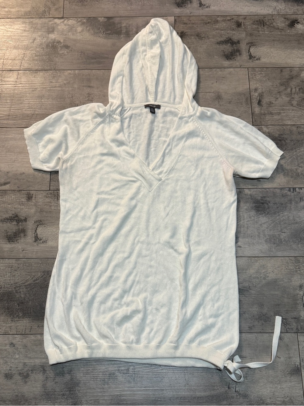 Jacob White Hooded Short-Sleeve Knit Top, Side Tie, Large